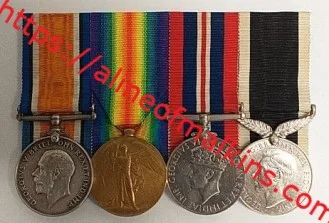 Remounted Medals of Edwin Malkin.L to R: British War Medal, Victory Medal, The War Medal 1939-1945 & NZ War Service Medal